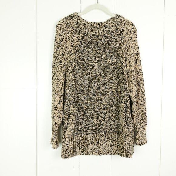 Free People Knit Sweater Womens SZ XS Marled Tan & Black Oversized Front Pocket - Picture 1 of 11